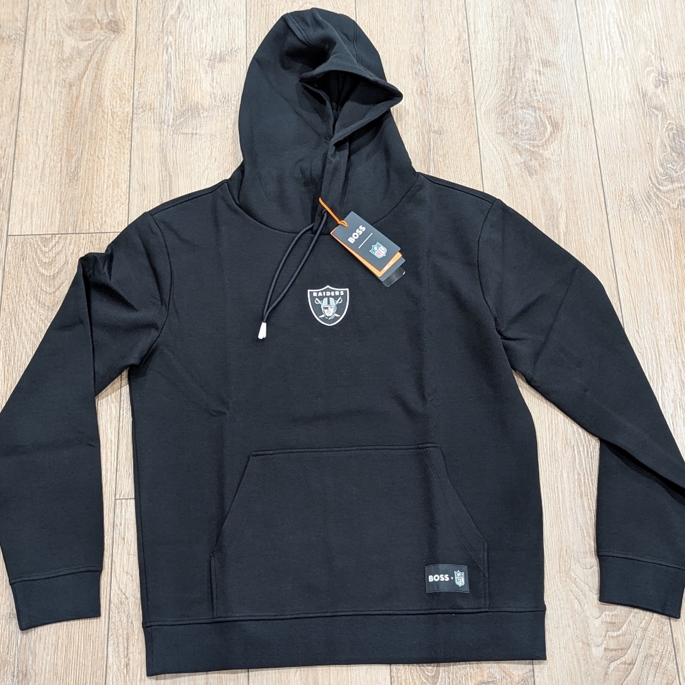 $198 Mens BOSS X NFL "Woodson" Las Vegas Raiders Graphic Hoodie Black Large